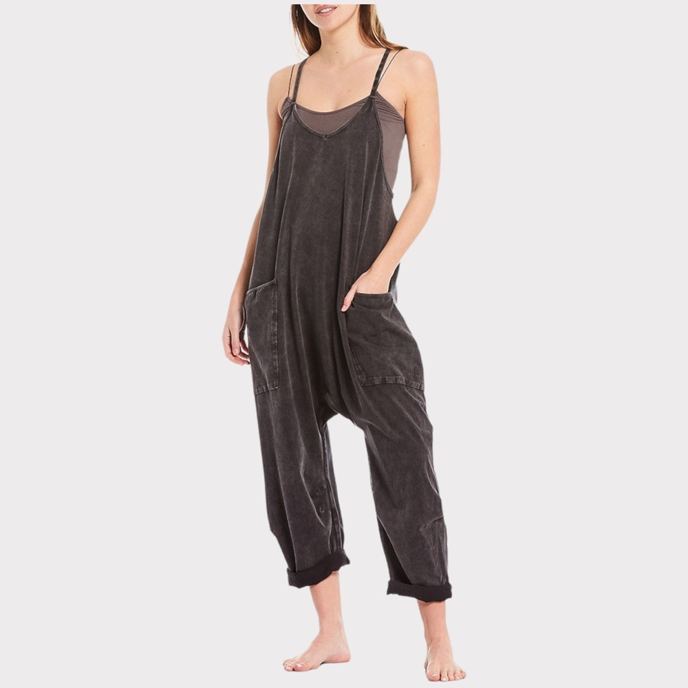 Free People Movement Hot Shot Onesie Washed Black Slouchy Sz M